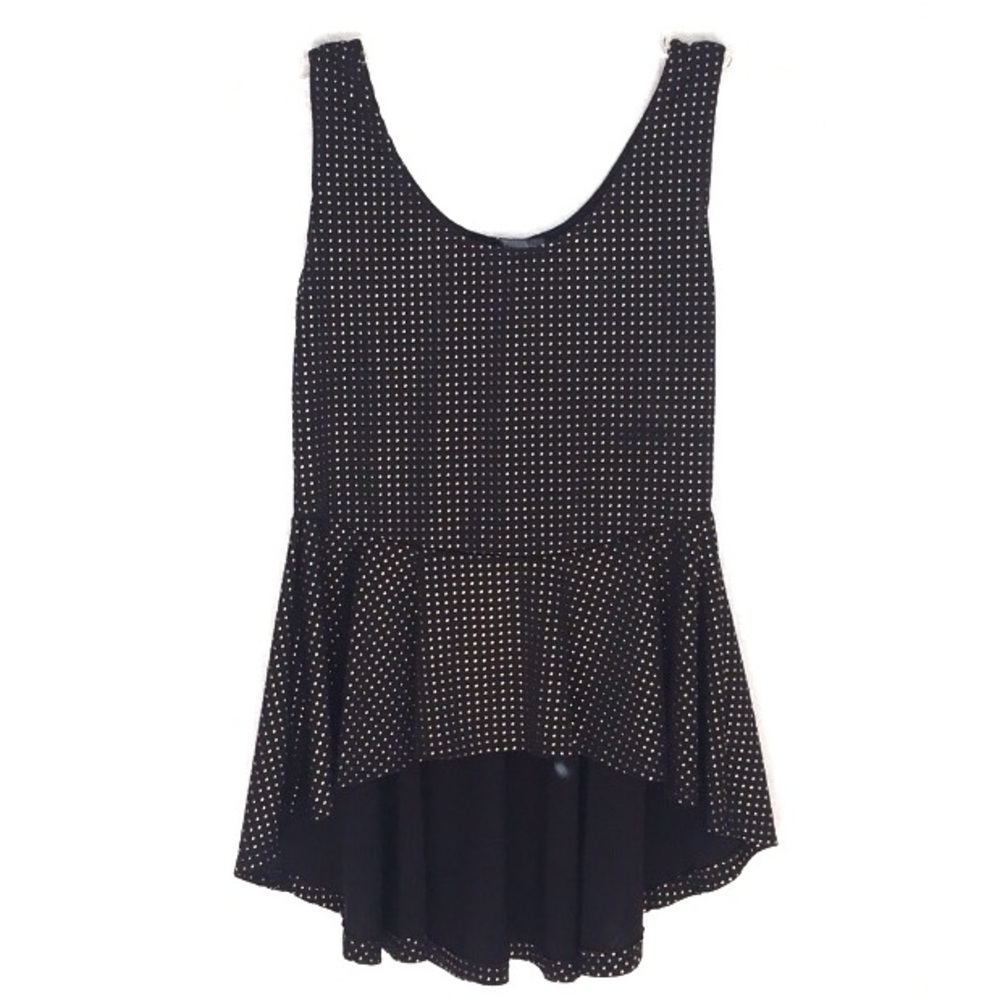 Black Sleeveless Polka dots Peplum Top
